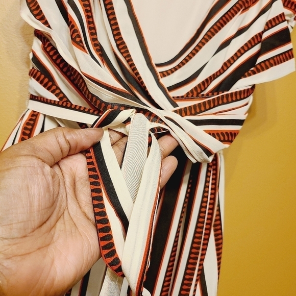 Anna Sui | Women's Mixed Print V-Neck Striped Mini Dress (Size Large) - Picture 9 of 14